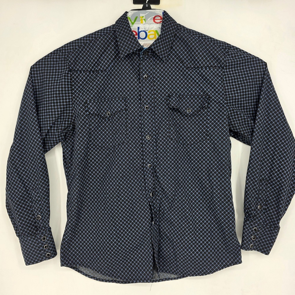 Rodeo Clothing Shirt Mens Lage Geometric Black Pearl Snap Western‎ Long Sleeve